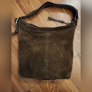 Vintage Coach Brown Suede Shoulder Feed Bag Style Purse